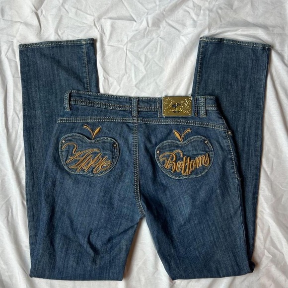 Denim - Apple Bottom Low Rise Gold Embroidered Pocket Jeans